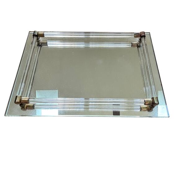Vintage mirror vanity tray lucite rod gallery gold hardware mid century modern - Picture 1 of 9